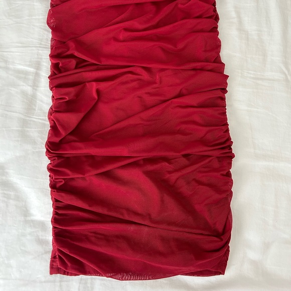 Ruched Burgundy Midi Dress - Picture 2 of 5